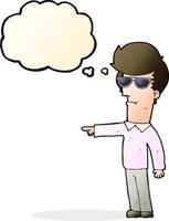 cartoon man in glasses pointing with thought bubble vector