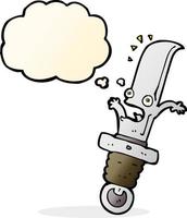 cartoon frightened knife with thought bubble vector