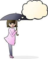 cartoon woman with umbrella with thought bubble vector