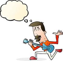 cartoon man playing electric guitar with thought bubble vector