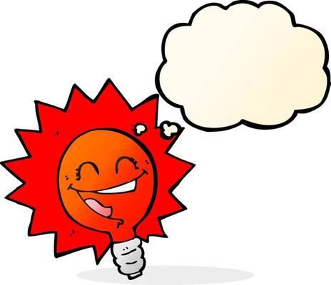 happy flashing red light bulb cartoon  with thought bubble