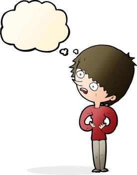 caricatura, sorprendido, mujer, con, burbuja del pensamiento vector