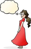 cartoon pretty woman in dress with thought bubble vector