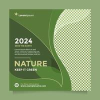 Green natural social media post and banner vector design template. Education and campaigns on the importance of protecting nature