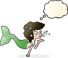 cartoon mermaid blowing kiss with thought bubble vector