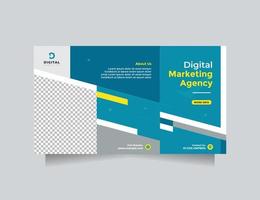 Landscape social media banner template design for creative digital marketing agency. Modern blue yellow digital business marketing expert for professional corporate business vector