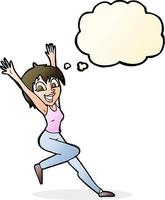 cartoon excited woman with thought bubble vector