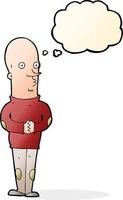 cartoon funny bald man with thought bubble vector