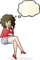 cartoon office woman sitting with thought bubble vector