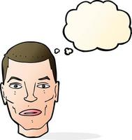 cartoon serious male face with thought bubble vector