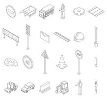 Road repair icons set vector outline