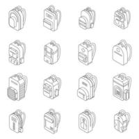 Backpack icons set vector outline