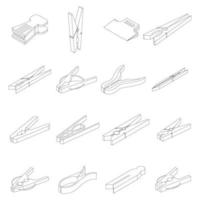 Clothes pins icons set vector outline