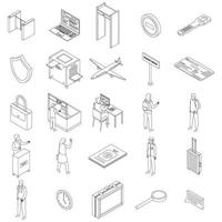 Passport control icons set vector outline