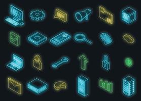 Data center icons set vector neon