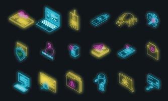 Malware icons set vector neon
