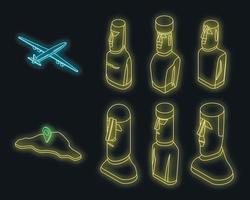Easter Island icons set vector neon