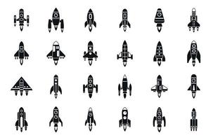 Spacecraft launch icons set simple vector. Rocket ship vector