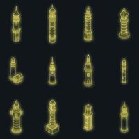 Lighthouse icons set vector neon