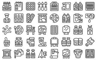 Painting studio icons set outline vector. Woman painter vector