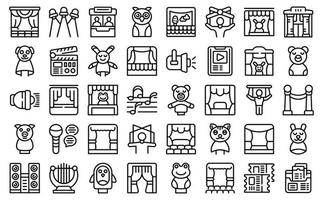 Puppet theater icons set outline vector. Doll marionette vector