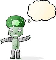 funny cartoon robot with thought bubble vector