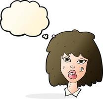 cartoon woman with bruised face with thought bubble vector