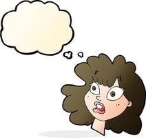 cartoon shocked female face with thought bubble vector