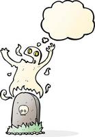 cartoon ghost rising from grave with thought bubble vector