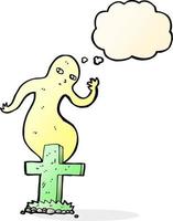 cartoon ghost rising from grave with thought bubble vector
