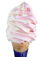 Close up a two color pink white soft cream in waffle cone on summer, isolated, cutout, transparent, object with clipping path photo