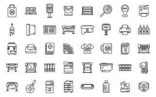 Digital printing icons set outline vector. Computer printer vector