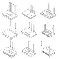 Router icons set vector outline