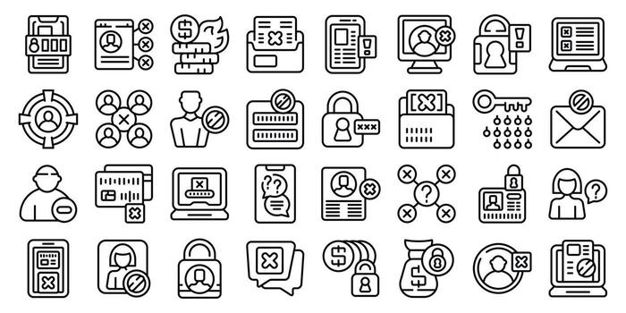 Account blocking icons set outline vector. Delete ban vector