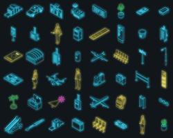 Airlines icons set vector neon