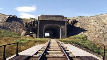 Representación 3d de un ferrocarril en medio de la naturaleza del sistema de transporte rural foto