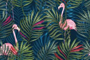 Pattern palm leaf and flamingo for fabric and wallpaper.Tropical botany background. vector