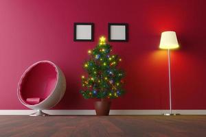 Modern Living Room with Christmas Tree Interior Decoration - 3D Illustration photo