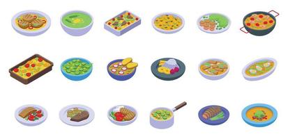 Spring dinner icons set isometric vector. Family table vector