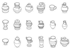 Amphora icons set vector outline