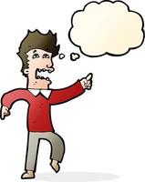 cartoon frightened man pointing with thought bubble vector