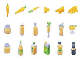 Carrot juice icons set isometric vector. Blend beverages vector