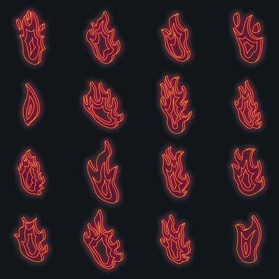 Fire flame icons set vector neon