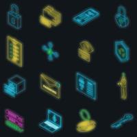 Password recovery icons set vector neon