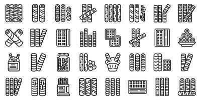 Wafer rolls icons set outline vector. Choco stick vector