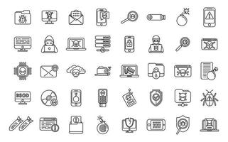 Malware icons set outline vector. Cyber attack vector