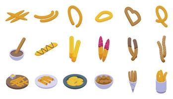 Churros icons set isometric vector. Mexican chocolate vector