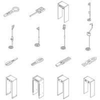 Metal detector icons set vector outline