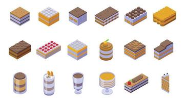 Tiramisu icons set isometric vector. Food cake vector