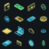 Digital wallet icons set vector neon